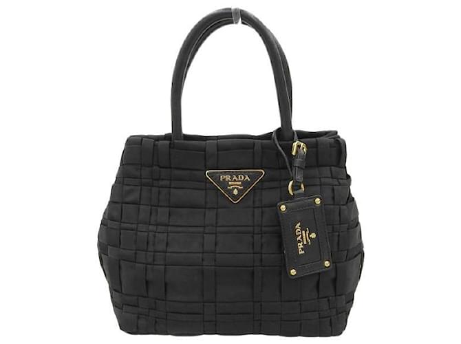 Prada Bolsa de mão de tecido trançado em muito bom estado Preto Lona  ref.1377855