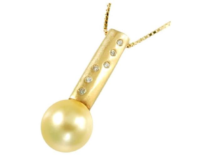& Other Stories [LuxUness] 18k Collar con colgante de perlas y diamantes de oro Collar de metal en excelentes condiciones  ref.1377877