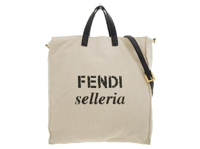 Fendi Canvas Selleria Logo Tote Bag Canvas Tote Bag in gutem Zustand Leinwand  ref.1377891