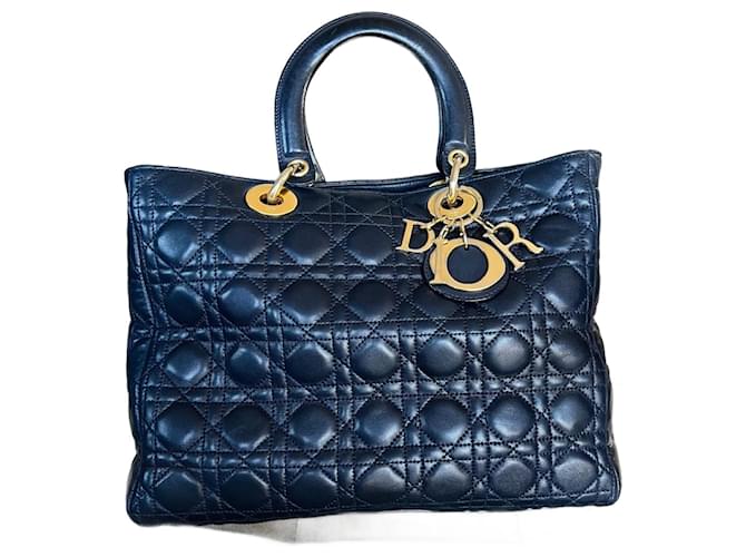 Lady Dior Navy blue Leather  ref.1377905