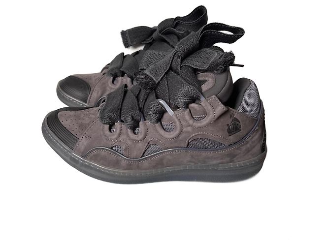 Baskets Lanvin Curb en cuir de cerf noir et gris