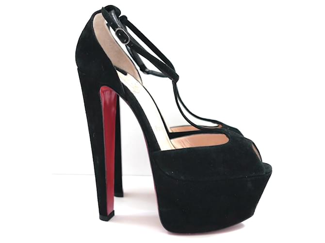 Christian Louboutin Talitha Black Suede T-Strap Platforms  ref.1377926