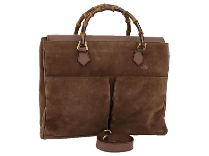 Bolsa de mão de bambu GUCCI camurça 2way marrom 002 123 0322 Autenticação 73613 Suécia  ref.1377929