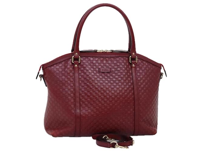 GUCCI Micro GG Canvas Guccissima Hand Bag Leather 2way Red 449657 Auth fm3413  ref.1377958