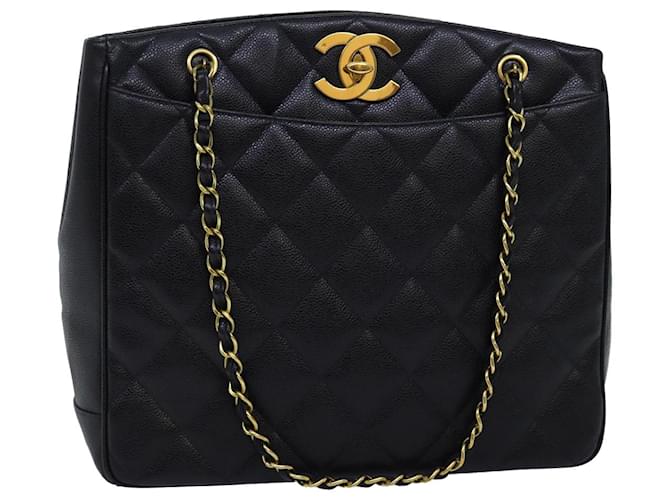 CHANEL Grand sac à bandoulière en chaîne Matelasse Peau Caviar Noir CC Auth fm3373A  ref.1377963