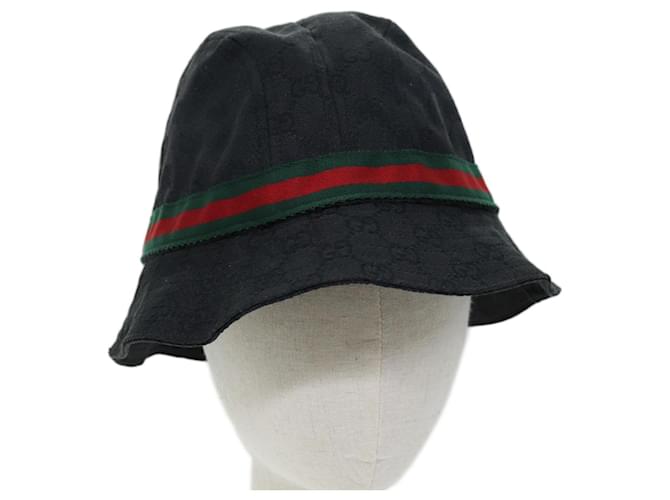 GUCCI GG Canvas Web Sherry Line Bucket Hat XL Black Red Green Auth am6189  ref.1377976