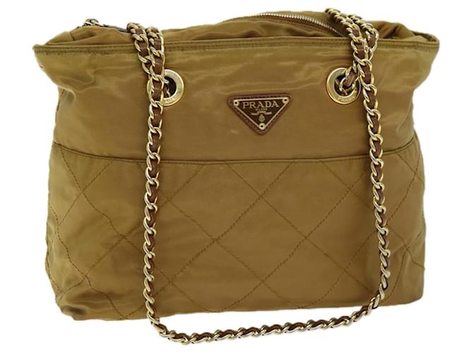 PRADA Bolsa de ombro com corrente acolchoada Nylon Bege Auth ki4426  ref.1378022