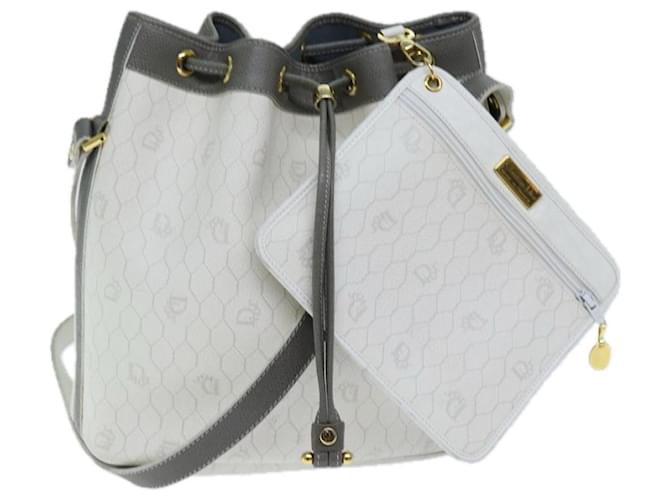 Christian Dior Honeycomb Canvas Bolsa de Ombro PVC Couro Branco Auth am6208  ref.1378032