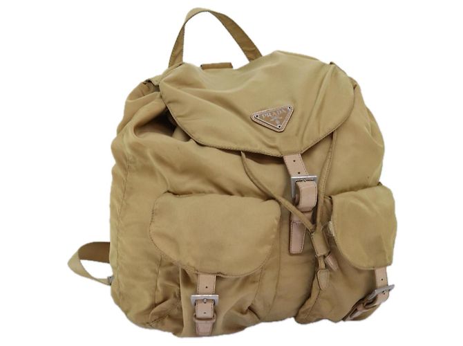 PRADA Rucksack Nylon Beige Auth 73873