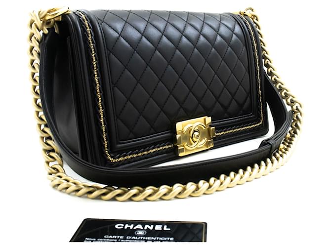CHANEL Boy Chain Shoulder Bag Black Quilted Flap Lambskin Leather  ref.1378052