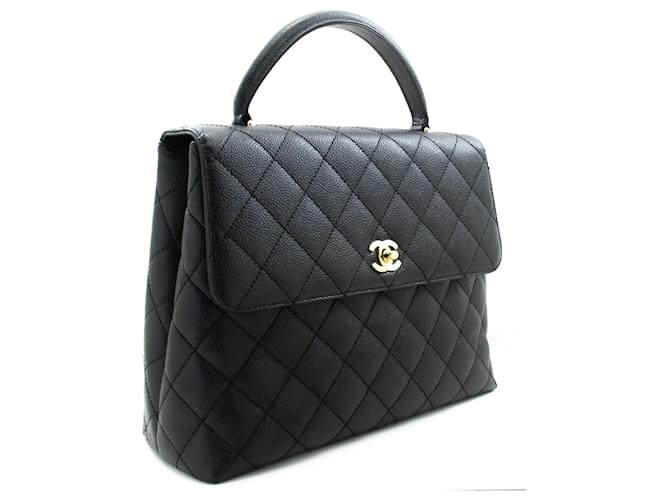 Borsa CHANEL Caviar Borsa con manico superiore Kelly Black Flap Leather Gold Nero Pelle  ref.1378054