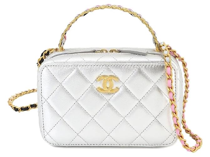 Chanel Vanity Prata Couro  ref.1378168