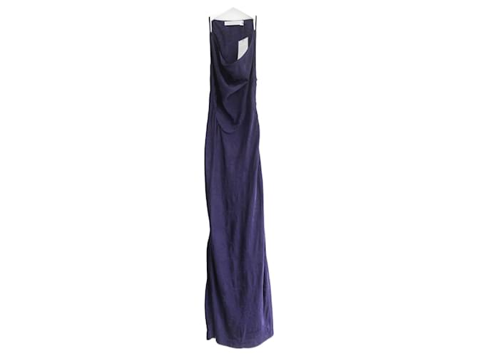 Robe longue en jacquard à devant drapé Myrtle de Victoria Beckham Viscose Bleu Marine  ref.1378885