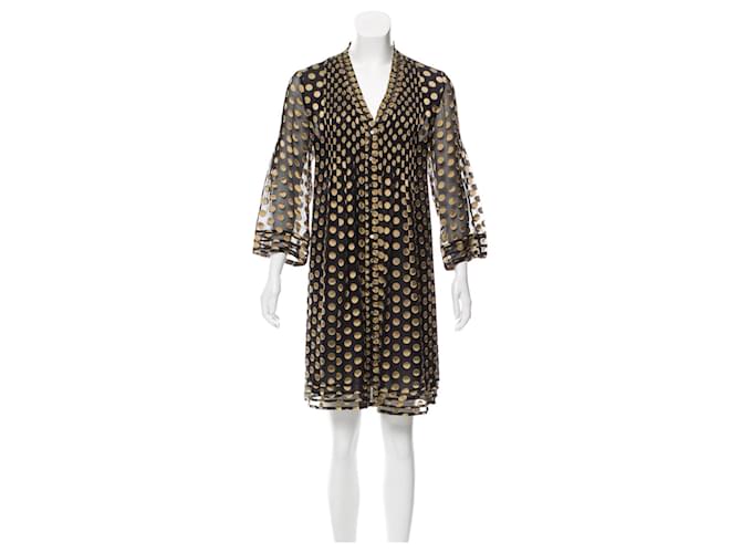 Diane Von Furstenberg Abito nero e dorato con pois DvF Layla D'oro Seta Raggio  ref.1378893