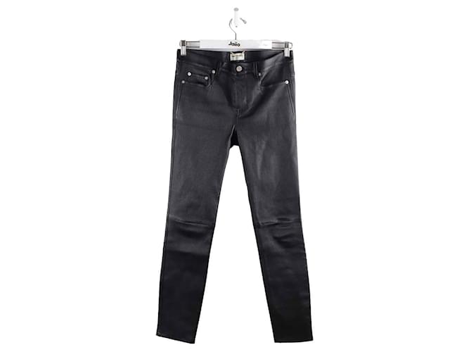Saint Laurent pantalones de cuero delgados Negro  ref.1378927