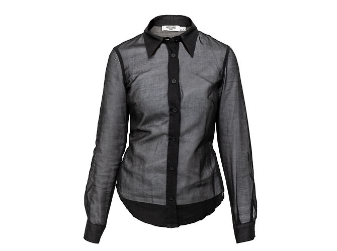 Moschino Jeans Camicia in cotone trasparente Nero