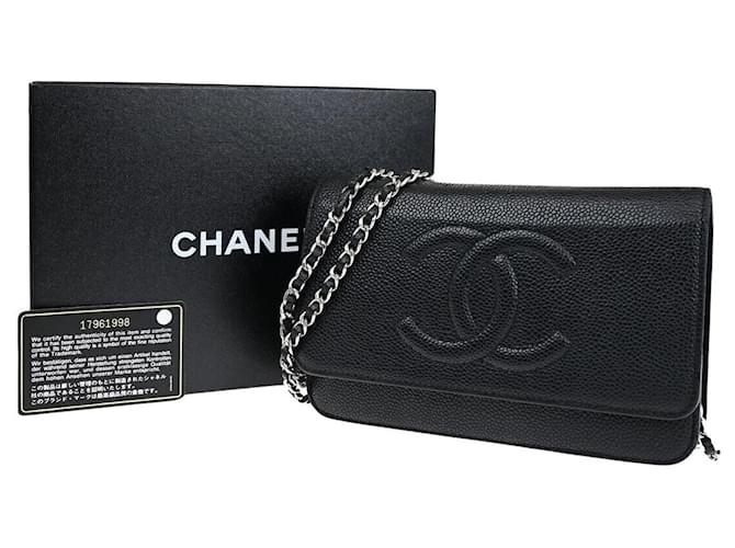 Wallet On Chain Chanel Wallet an der Kette Schwarz Leder  ref.1379006