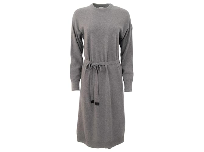 Autre Marque Moncler Vestido de punto de lana/cachemir gris con cinturón anudado Cachemira  ref.1379016