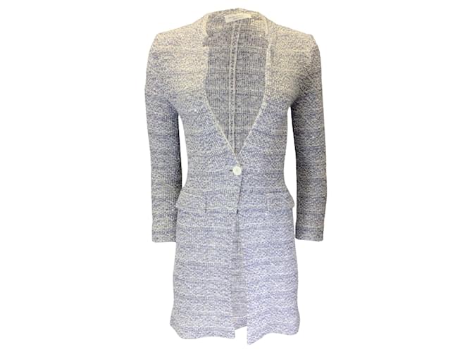 Autre Marque Amina Rubinacci Blau/Weiß/Silber Metallic Strick Langer Cardigan Pullover Viskose  ref.1379017