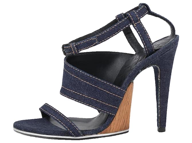 Bottega Veneta Denim Ankle Strap Sandals Size 38 EU Blue Cloth  ref.1379051
