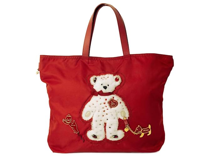 Tote Prada Tessuto Synthétique Rouge  ref.1379124