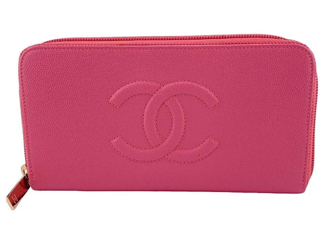 Chanel Logo CC Rosa Couro  ref.1379223