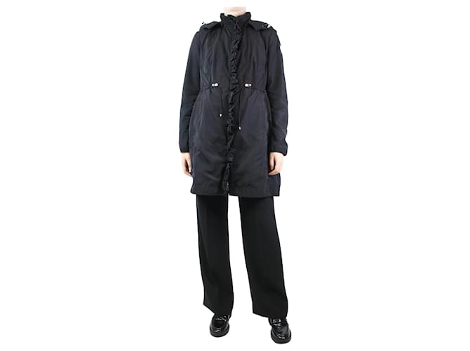 Moncler Casaco preto com capuz e babados - tamanho UK 12 Poliéster  ref.1379286