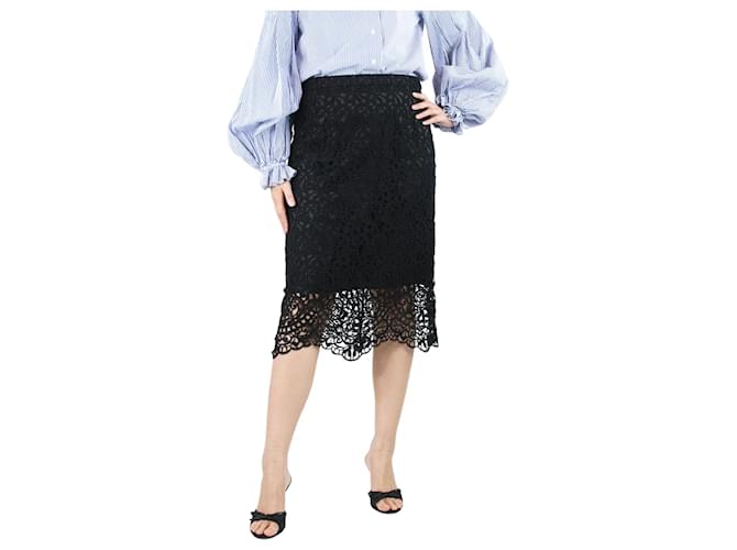 Burberry Black broderie-anglaise midi skirt - size UK 12 Cotton  ref.1379302