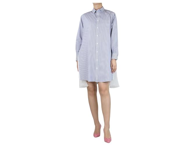 Sacai Blue striped poplin and pleated crepe de chine mini shirt dress - size UK 8 Cotton  ref.1379305