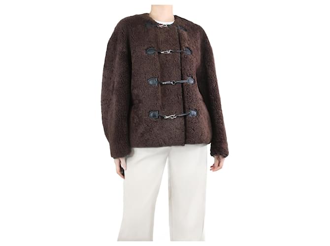 Totême Dark brown teddy shearling clasp jacket - size XXS Leather  ref.1379320