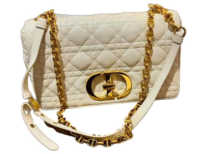 Christian Dior Caro Medium Bag White Cream Leather  ref.1379558