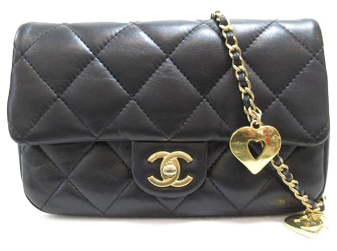 Chanel Black Mini Quilted Lambskin Heart Charms Flap Leather  ref.1379638