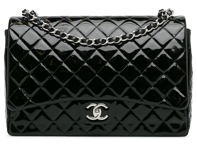 Chanel Black Maxi Classic Patent Double Flap Leather Patent leather  ref.1379657