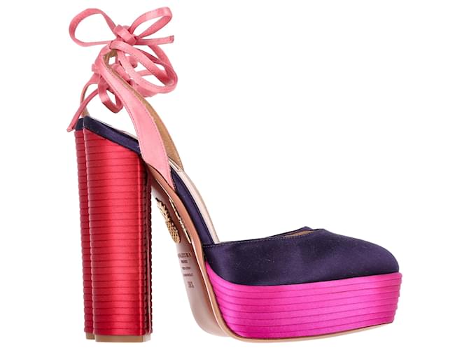 Aquazzura Penelope Multi Plateau 140 in Pink Satin  ref.1379687