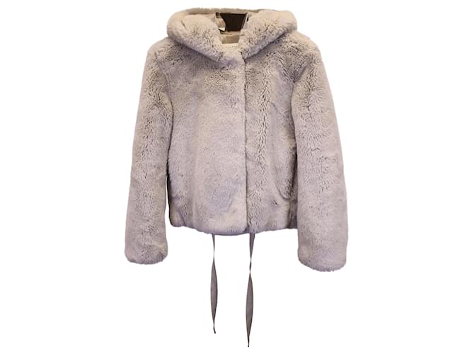 Sandro Mirage Hooded Faux-Fur Coat in Beige Synthetic White  ref.1379698