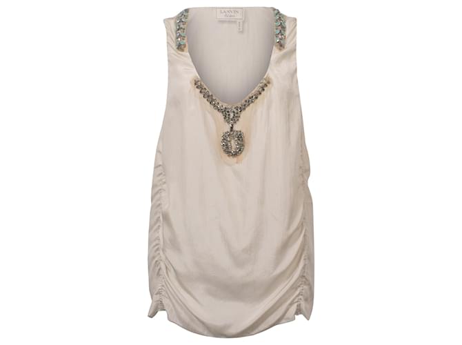 Lanvin Embellished Sleeveless Top in White Cotton  ref.1379705