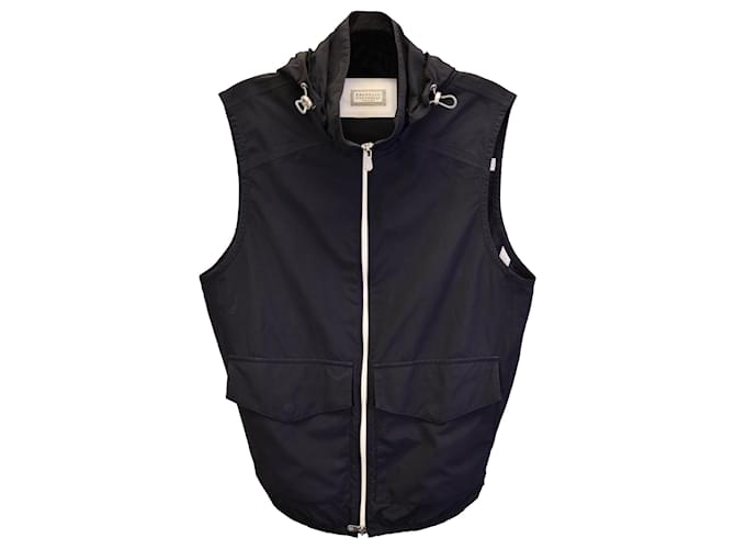 Brunello Cucinelli Gilet à capuche en nylon noir  ref.1379710