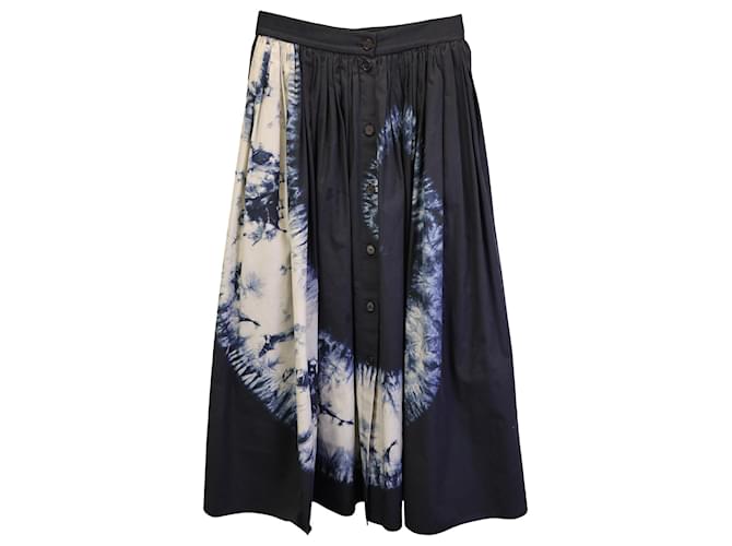 Gonna midi con bottoni stampata Dior Tie-Dye in cotone blu navy  ref.1379719