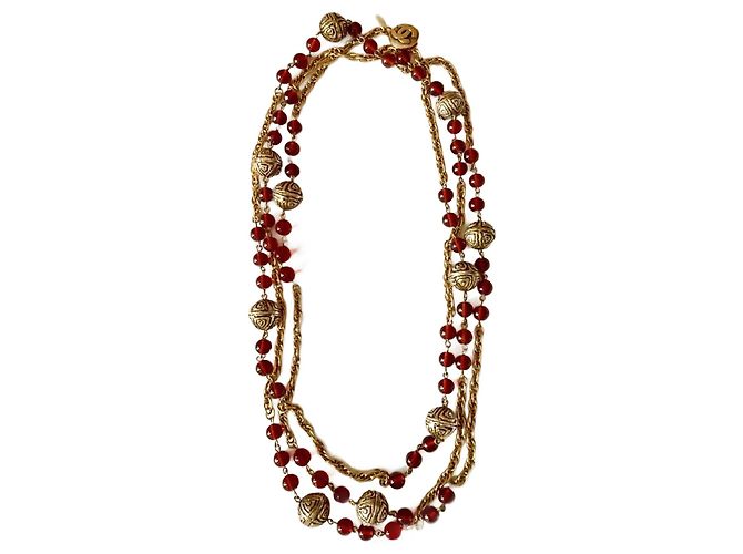 Chanel Collar largo de cuentas de vidrio rojo Gripoix Multicolor