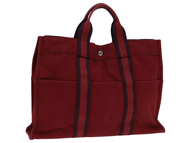 Hermès Bolsa de mão HERMES Fourre Tout MM em lona vermelho marinho Auth ti1699 Azul marinho  ref.1379793