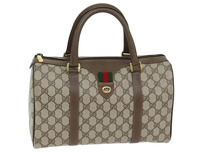 GUCCI GG Supreme Web Sherry Line Boston Bag PVC Beige Red 40 02 007 Auth yk12310  ref.1379816