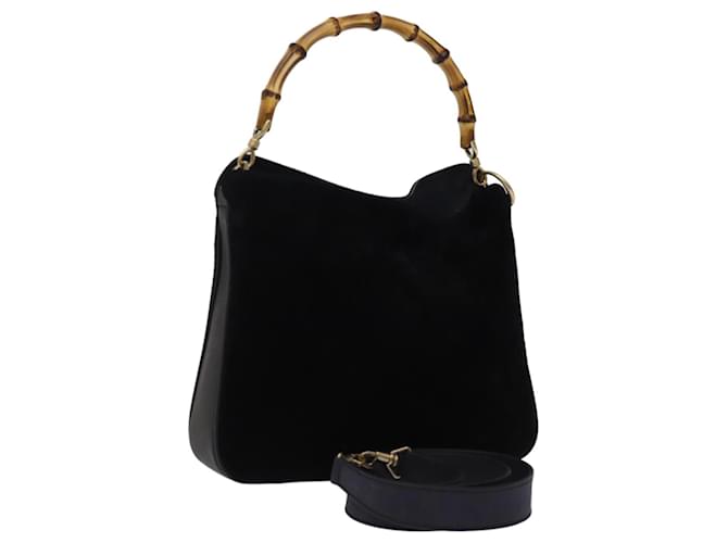 Bolsa de ombro de bambu GUCCI camurça 2way preta 001 1998 1638 Auth 74235 Preto Suécia  ref.1379823