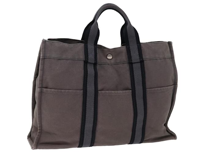 Hermès Bolsa de mão HERMES Fourre Tout MM em lona preta cinza Auth ti1714 Preto  ref.1379838