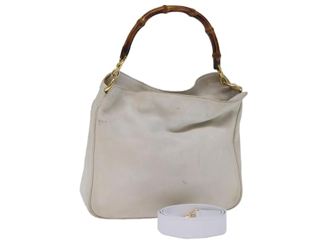 GUCCI Bamboo Shoulder Bag Leather 2way White 001 3444 1638 Auth 74231  ref.1379841
