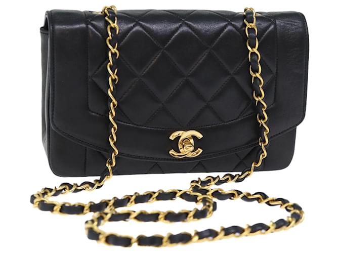 CHANEL Borsa a tracolla con catena Diana Matelasse Pelle di agnello nera CC Auth yk12192A Nero  ref.1379849