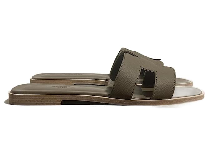 Oran Hermès HERMES  Sandals T.EU 38 Leather Dark grey  ref.1380030
