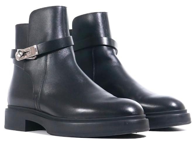 Kelly Hermès HERMES  Boots T.EU 39.5 Leather Black  ref.1380056