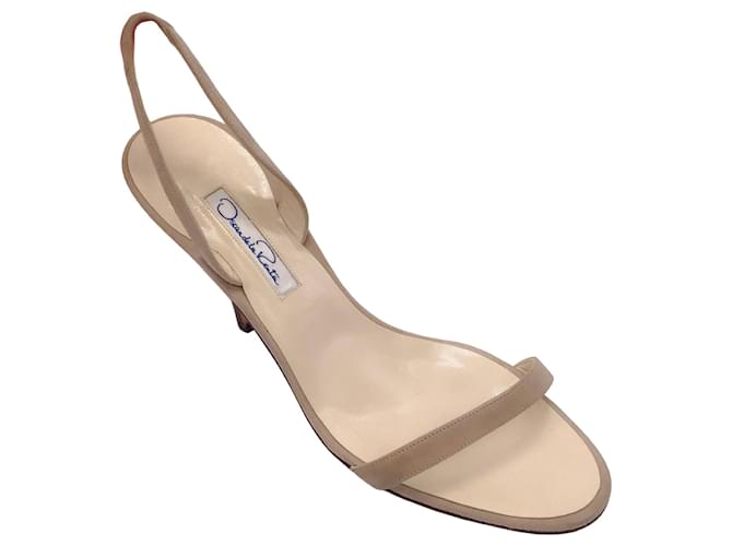 Autre Marque Oscar de la Renta Sandalias destalonadas de piel ante beige Suecia  ref.1380063