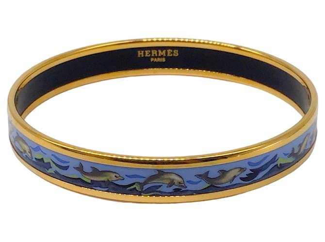 Autre Marque Hermes Blau Multi Delphin Druck Emaille schmale Armreif Metall  ref.1380064