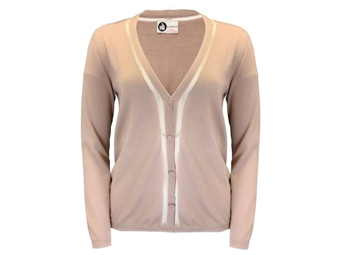 Autre Marque Maglione cardigan in maglia di cashmere e seta con finiture in rete rosa cipria Lanvin Cachemire  ref.1380077